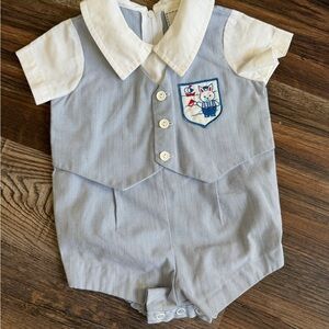 Vintage  Blue and White Baby Romper